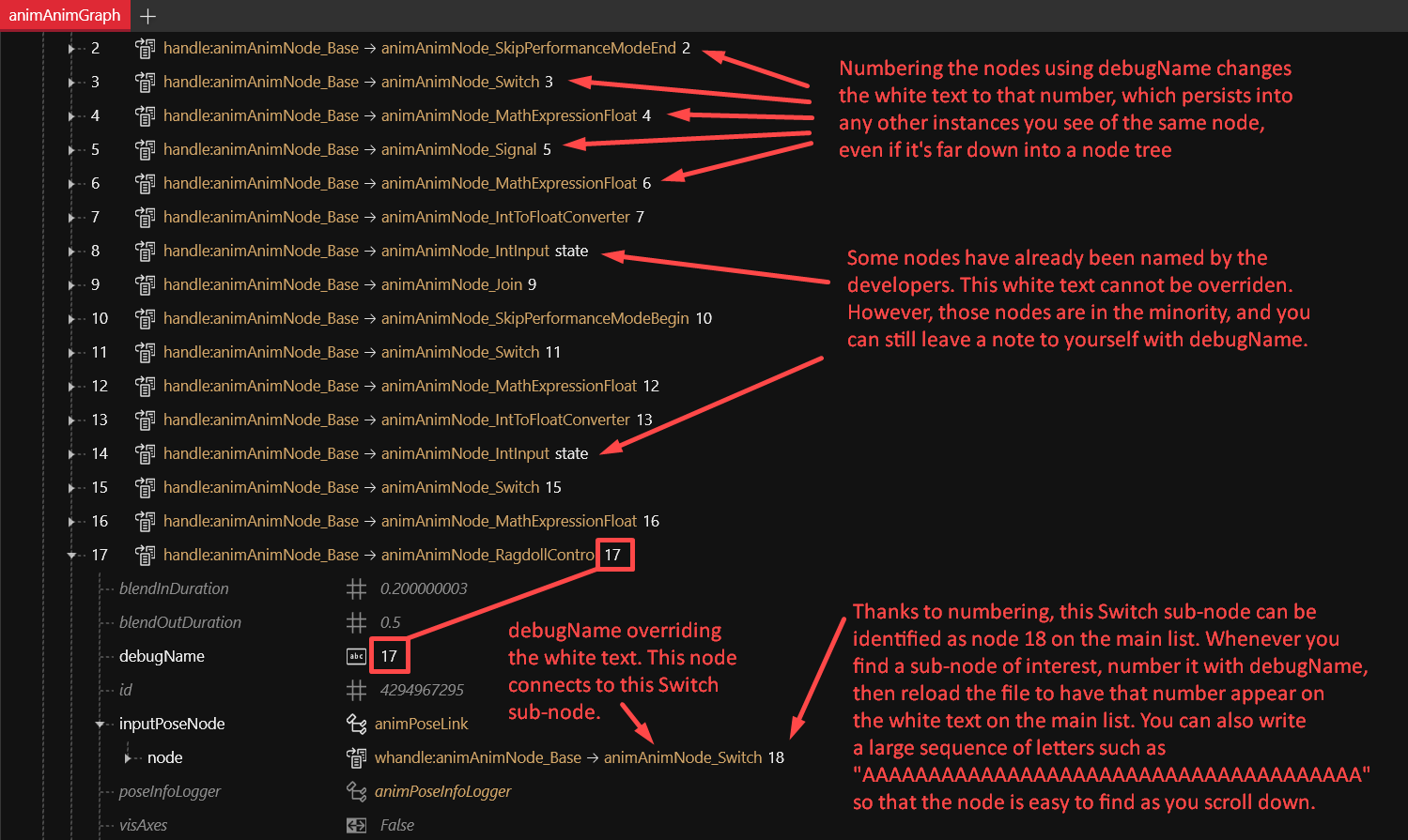 Additional screenshot that elaborates upon the first one, showing the effectiveness of numbering nodes so that this number appears way down into the sub-nodes